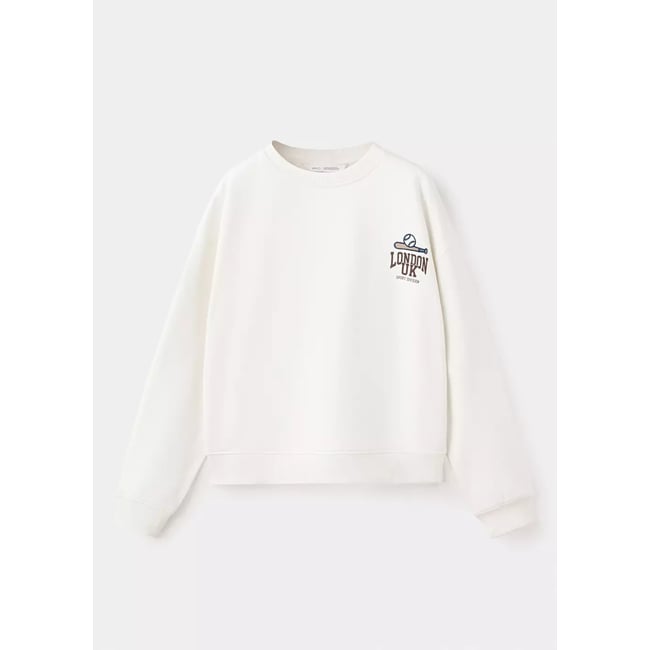 Sweat-shirt coton imprimé écru <span itemprop=