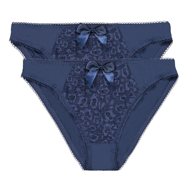 2er-Pack Slips Belis, Spitze und Mikrofaser marine LA REDOUTE COLLECTIONS