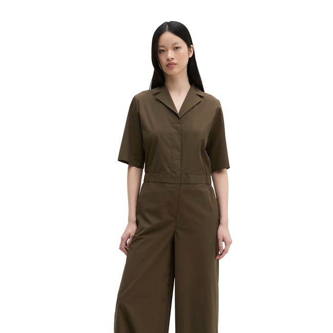 Combinaison à manches courtes regular en popeline stretch marron fonce <span itemprop=
