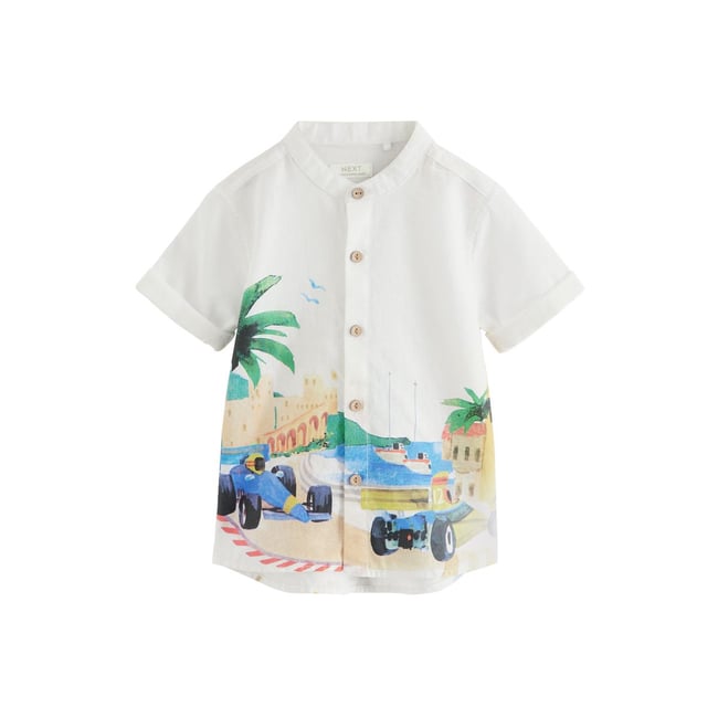 Chemise imprimée manches courtes col officier crème border monaco <span itemprop=