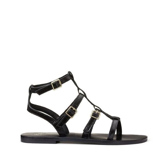 Mock croc gladiator sandals in leather black La Redoute Collections La Redoute