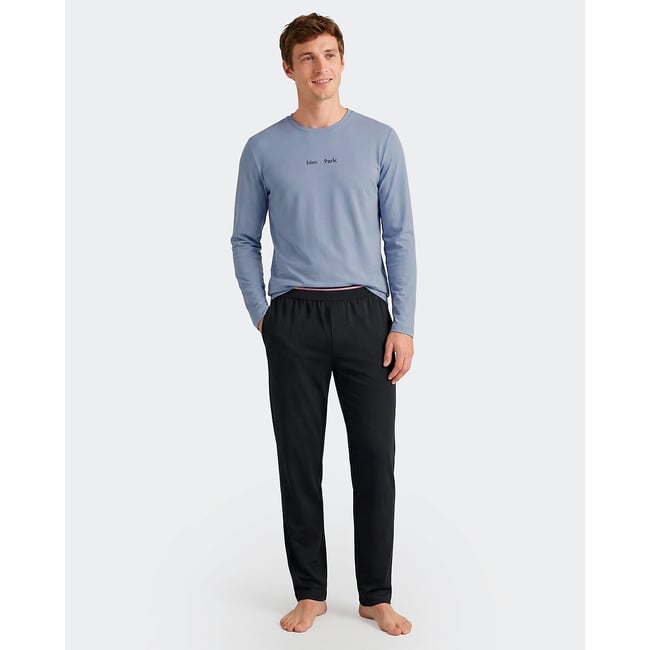 Pigiama lungo, pantaloni a tinta unita blu + marine EDEN PARK