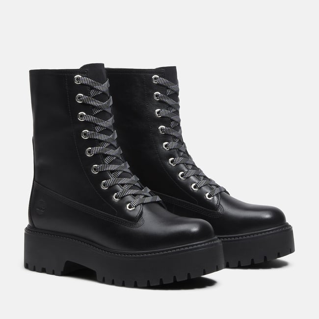 Schnürstiefeletten mit Keilabsatz aus Leder Stone Street Mid Lace schwarz <span itemprop=
