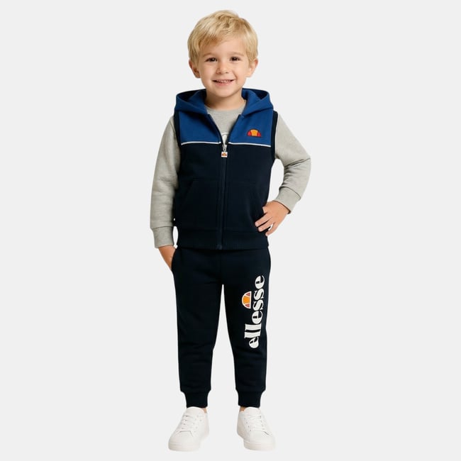 Ensemble 3 pièces doudoune sans manches, t-shirt et pantalon de jogging SQUAD bleu marine <span itemprop=