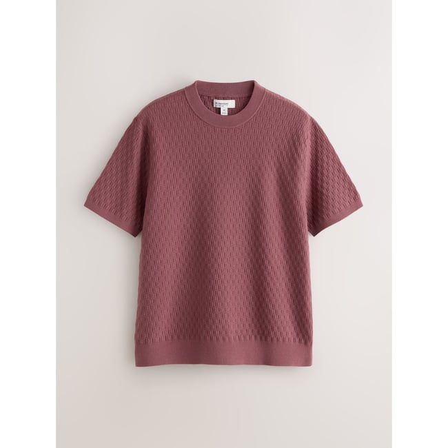 T-shirt ras du cou mi-épais à manches courtes rose damas <span itemprop=