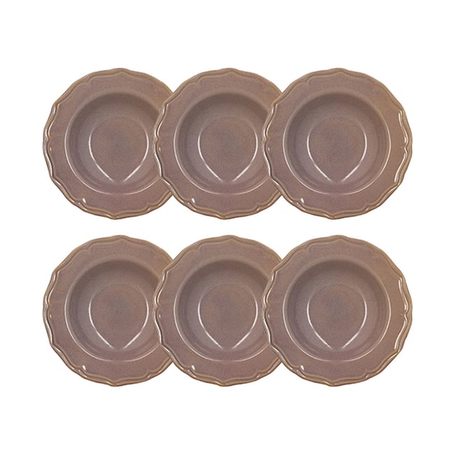 Lot de 6 assiettes creuses 23,5cm en grès, SIGNATURE Couleur violet <span itemprop=