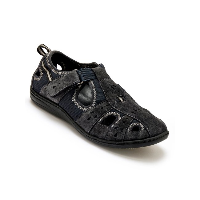 Babies cuir et textile à scratch marine <span itemprop=
