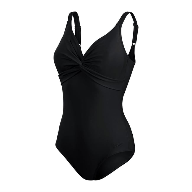 Maillot de bain 1 pièce col V à bretelles ajustables BRIGITTE noir <span itemprop=