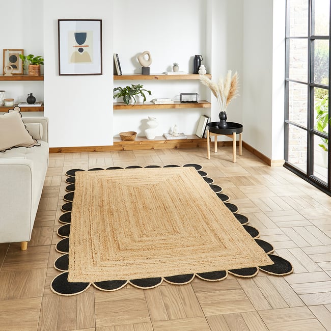 Scalloped Boho Jute Rug - SO'HOME