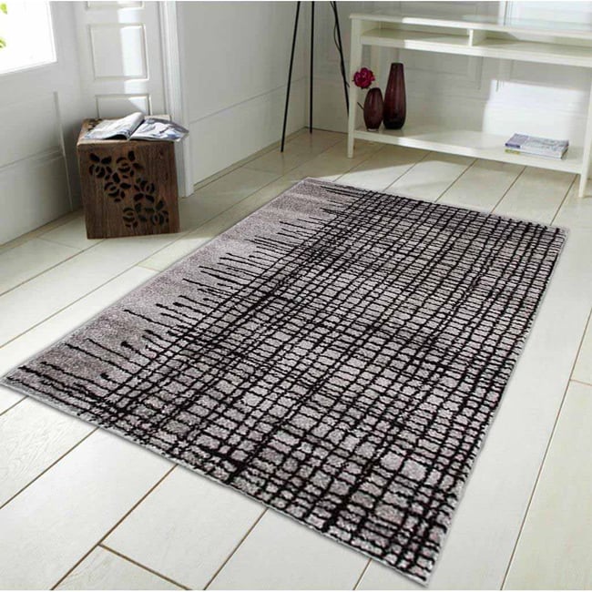 Tapis poils courts imprimé lignes croisées  ABSTRACT Couleur gris <span itemprop=