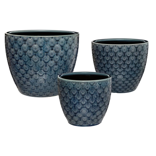 Set de 3 pots FLEURS Couleur bleu navy <span itemprop=