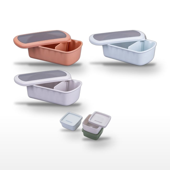 Lot de 3 lunch box 1L avec 3 boites à sauce STORAGE coloré <span itemprop=