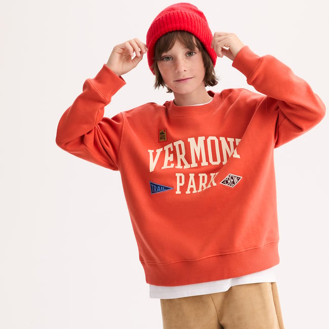 Bluza z okrągłym dekoltem i haftowanym logo w kolorze czerwonym LA REDOUTE COLLECTIONS