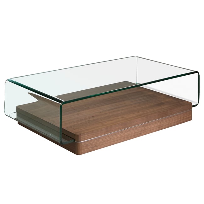 Table basse rectangulaire en verre trempé et noyer Couleur verre | noyer <span itemprop=
