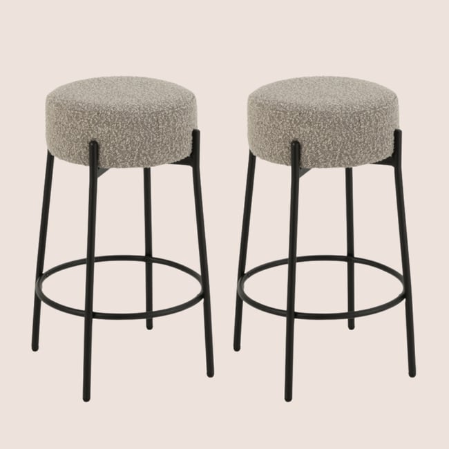 Tabourets de bar en métal noir et bouclette (lot de 2) - GERDA - HELLIN, DEPUIS 1862