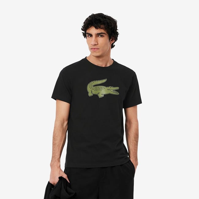 T-shirt de gola redonda Lacoste Sport preto/caqui <span itemprop=