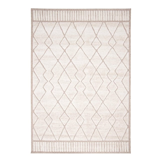 Tapis design inspiration ethnique effet relief ALBA Couleur beige sable <span itemprop=
