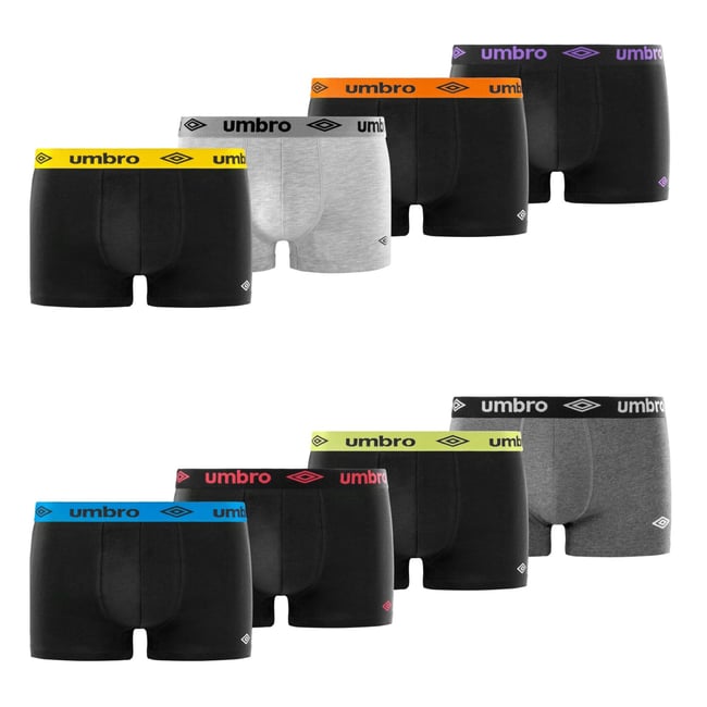 Lot De 8 Boxers Coton noir/blanc/bleu/gris chiné/rouge/jaune <span itemprop=