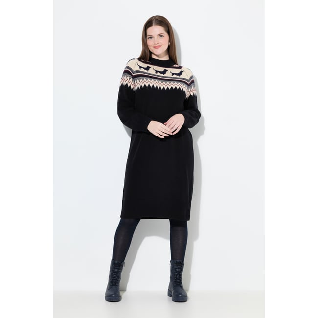 Robe en maille à motif norvégien chiens noir <span itemprop=