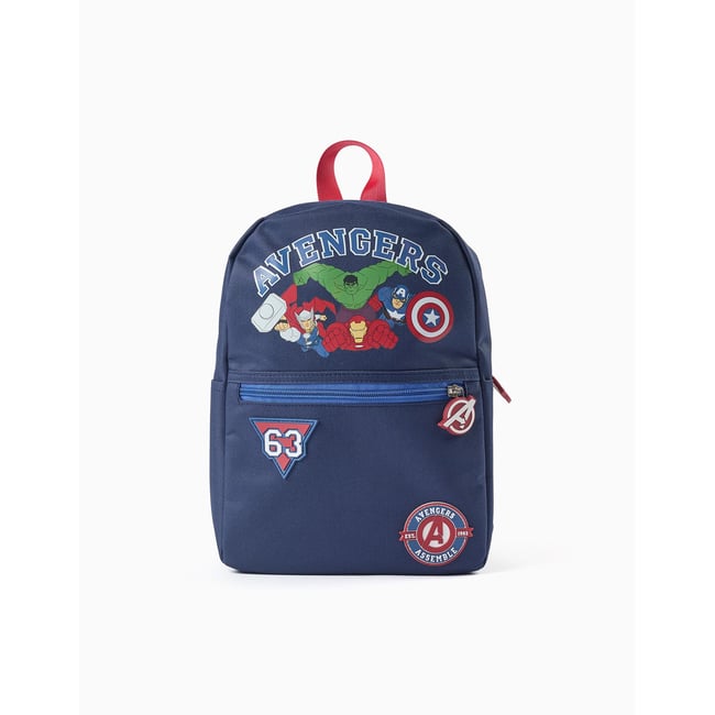 Sac à dos avec imprimés et patchs Avengers bleu foncé <span itemprop=