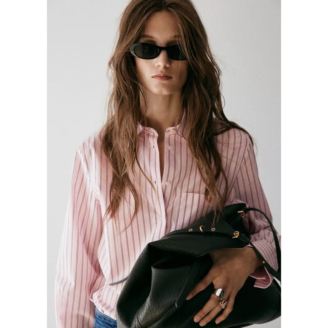 Chemise droite mélange coton et lyocell rose <span itemprop=