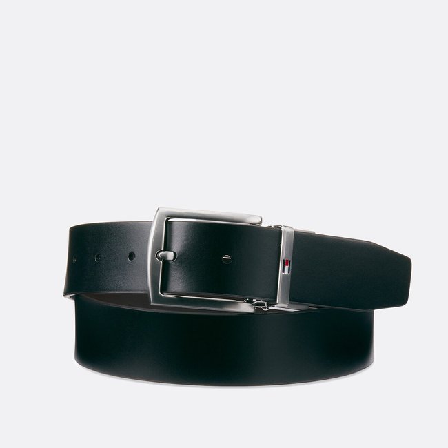 Cinturón de cuero reversible Denton 3,5 cm negro <span itemprop=