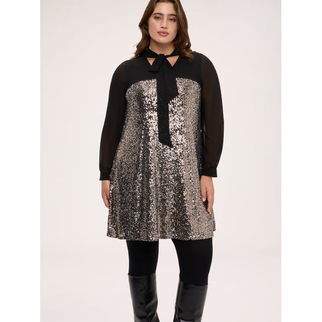 Robe à paillettes avec col nœud noir <span itemprop=