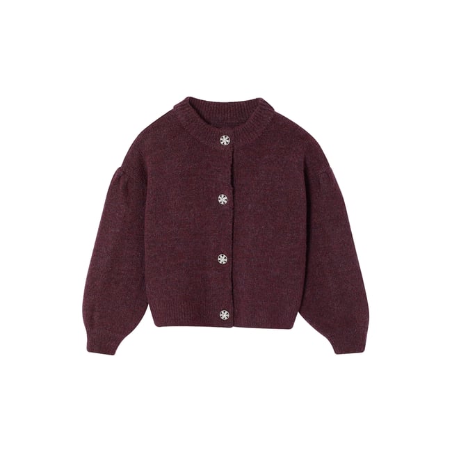 Gilet boutons bijoux prune <span itemprop=