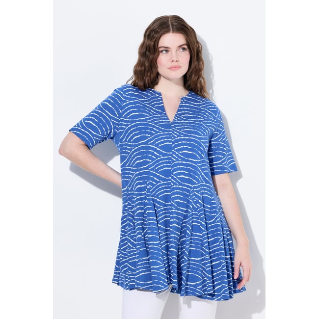 T-shirt, vagues, encolure tunique bleu bleuet <span itemprop=