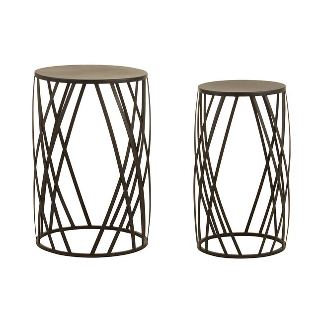 Set of 2 Round Nest Tables in Black Iron, black, SO'HOME