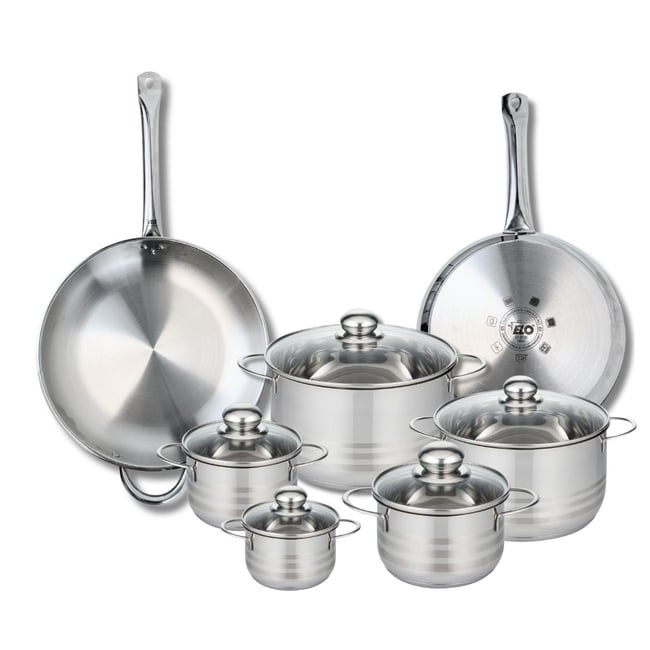 2 poêles 28/32cm + 5 faitouts 12/14/16/20/24cm PROFI BRILLANT inox <span itemprop=