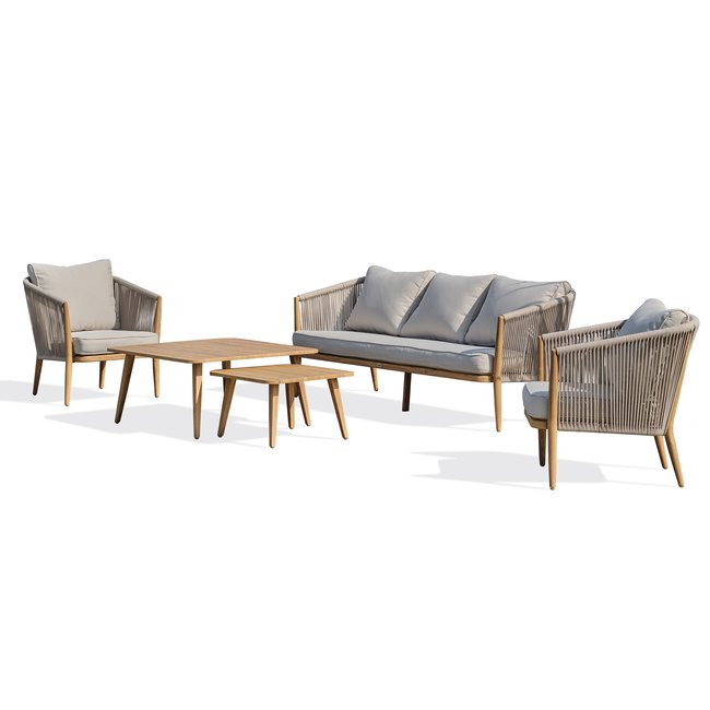 Salon bas de jardin alu imitation bois IBARRA marron <span itemprop=