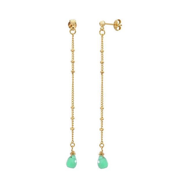 Boucles d'oreilles longues chrysoprase dorées - danae vert <span itemprop=