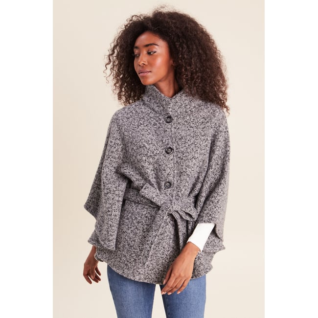 Poncho ceinturé gris clair <span itemprop=