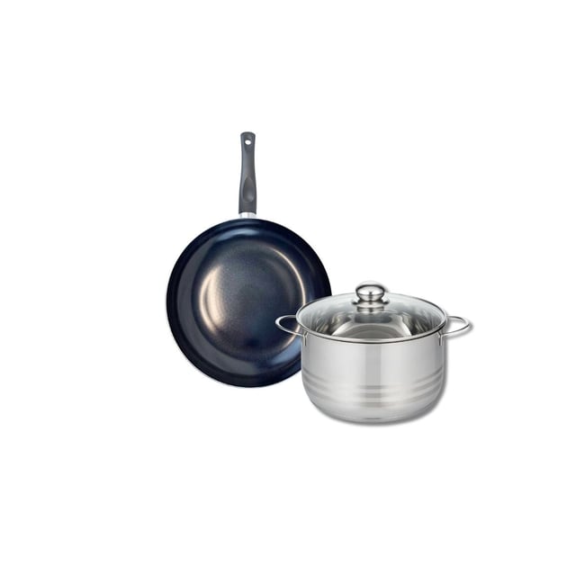 Batterie de cuisine 1 poêle 24cm + 1 faitout 20cm PRIMA BRILLANT noir <span itemprop=