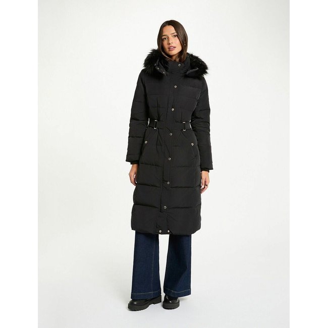 Doudoune longue à capuche noir <span itemprop=