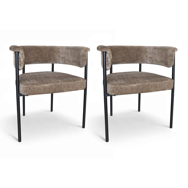 Lot de 2 fauteuils de table pied métal et tissu, COLETTE Couleur coffee <span itemprop=