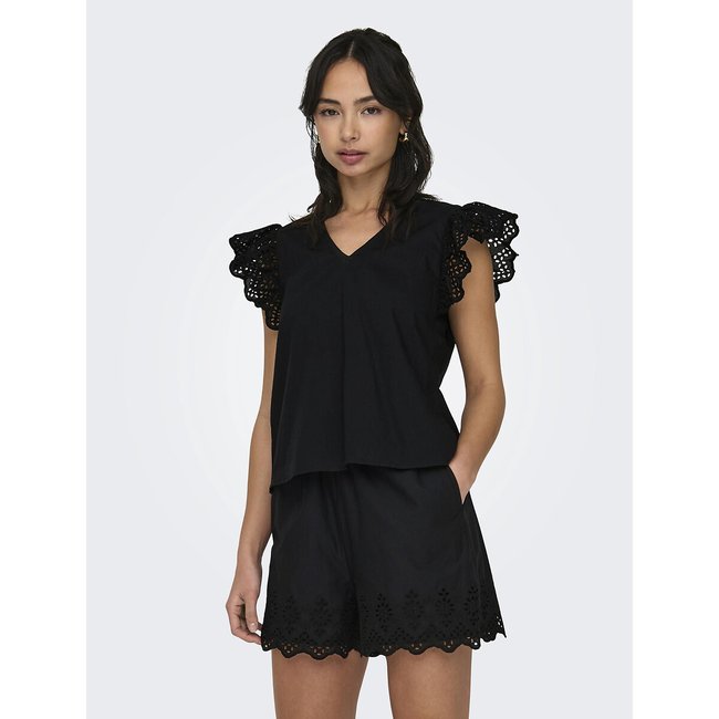 Short Sleeve V-Neck Blouse, black, ONLY