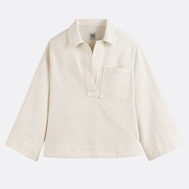 Chemise vareuse, denim de coton ecru <span itemprop=