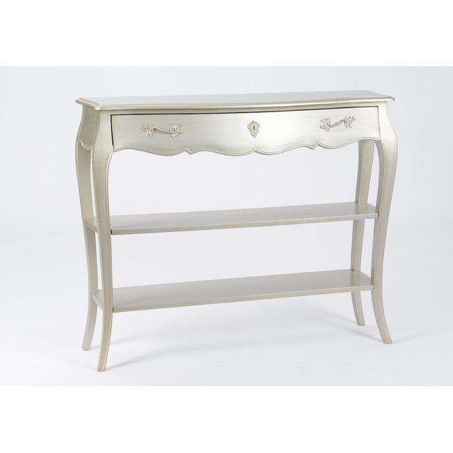 Grande console argentée 1 tiroir et 2 niveaux   110x30-MURANO Couleur gris <span itemprop=