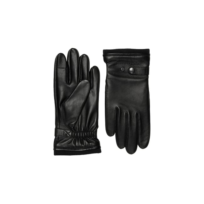 gants en cuir avec des bords-côtes en tissu noir <span itemprop=