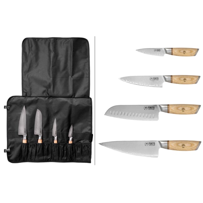 Trousse 4 couteaux de cuisine Pakka San Mai bois clair <span itemprop=