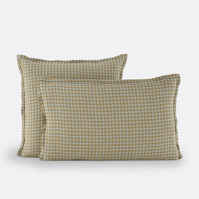 Funda de almohada de lino lavado, Acélie oliva/opalina verde oliva/opalino <span itemprop=