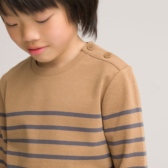 T-shirt manches longues à rayures  camel/gris <span itemprop=