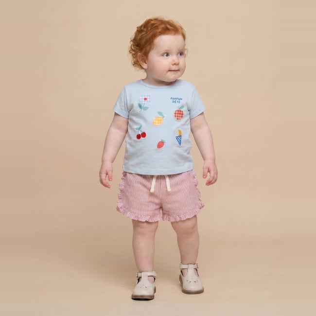 T-shirt manches courtes brodé en coton BIO GOTS celeste <span itemprop=