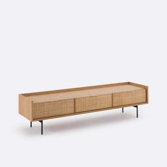 Meuble TV chêne et cannage, Louison Couleur chêne <span itemprop=