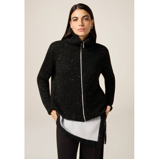 Cardigan avec zip et micro paillettes noir <span itemprop=