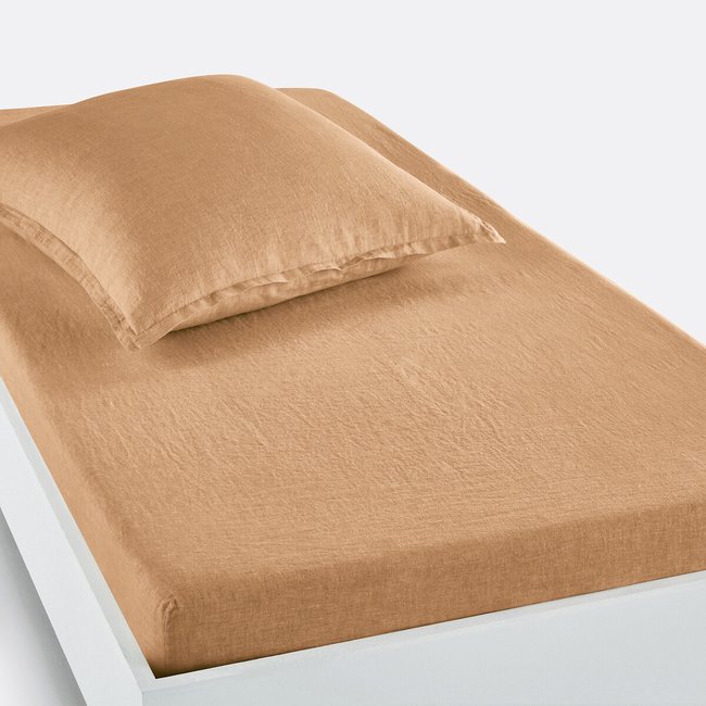 Drap housse enfant lin lavé, bonnet 30cm, Linot  macchiato <span itemprop=