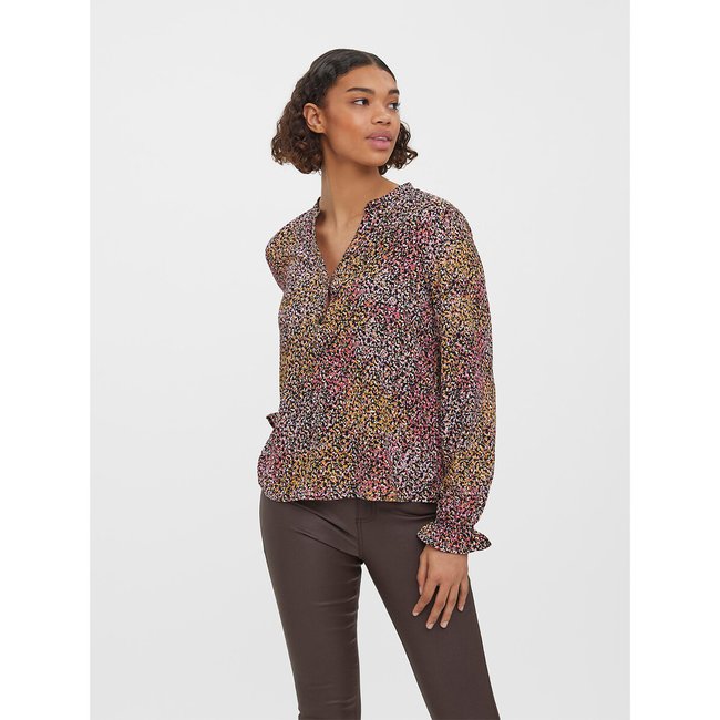 Bedruckte Bluse mit V-Ausschnitt und langen Ärmeln rot bedruckt VERO MODA