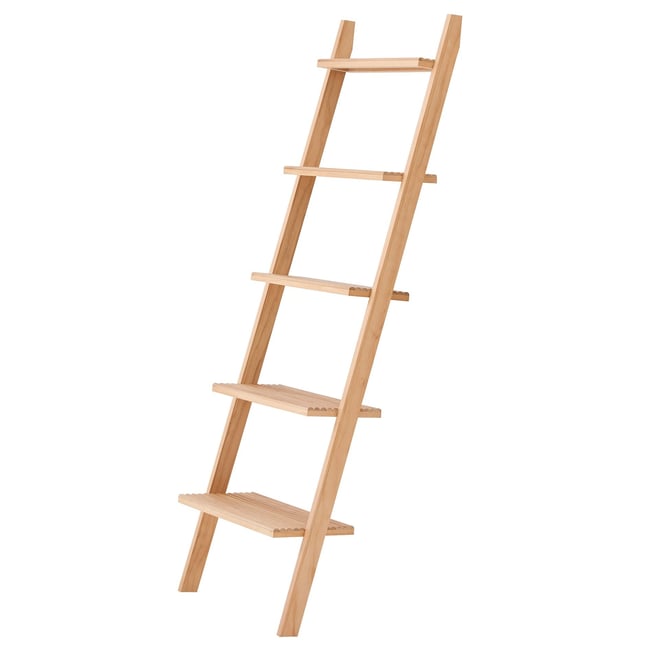 Etagère échelle 5 niveaux, bois et rotin, SMOGEN Couleur bois naturel <span itemprop=